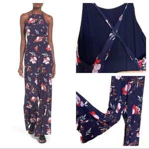 ASTR the Label Wide Leg Navy Floral Jumpsuit